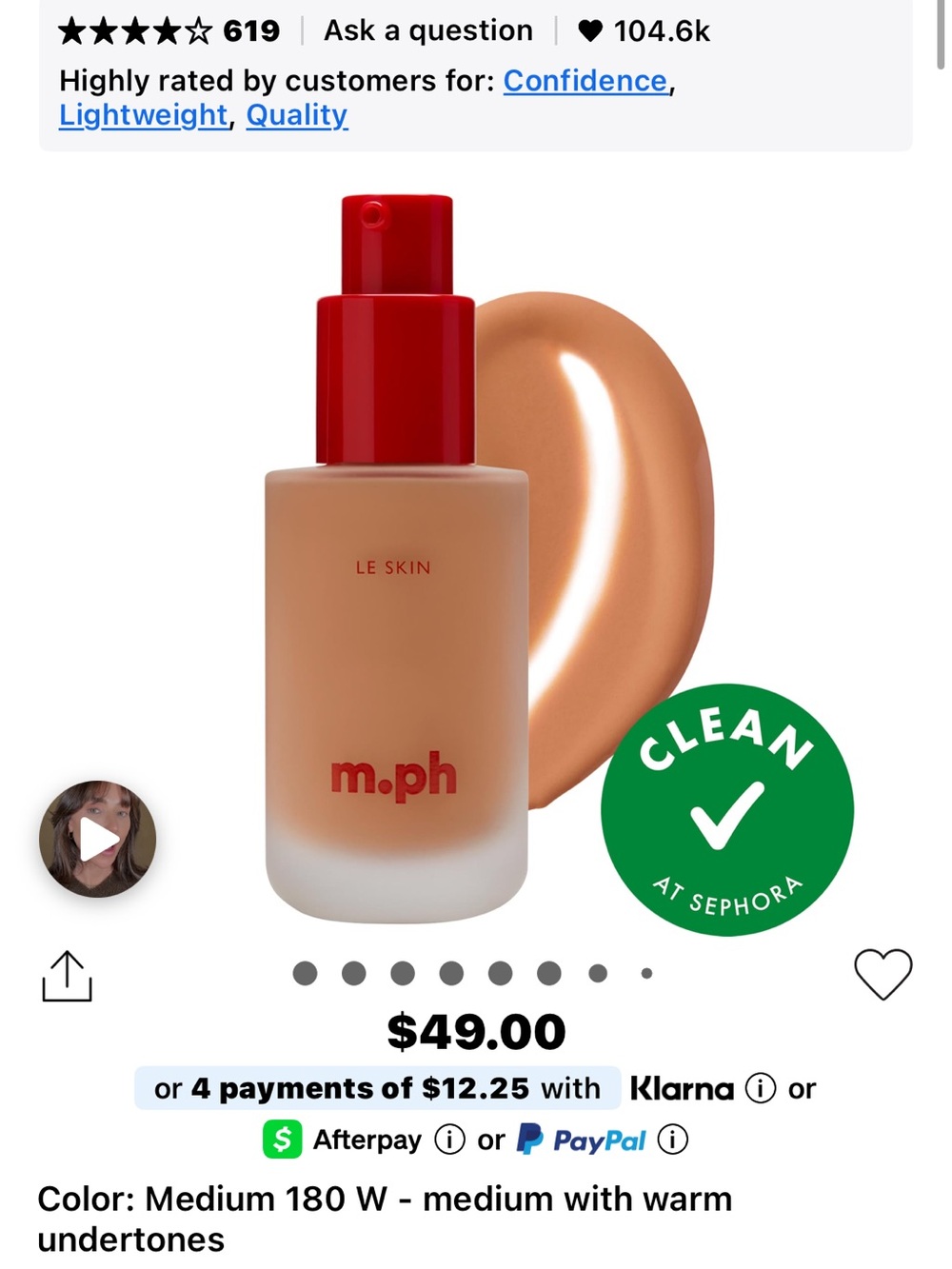 m.ph Le Skin Liquid Foundation — Medium 180 W (Warm)